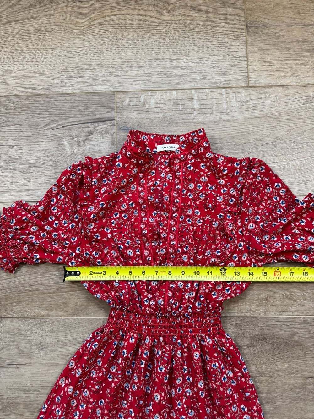 Max Studio Red Floral Tiered Maxi Dress Smocked Waist Boho Cottagecore S - Picture 7 of 14
